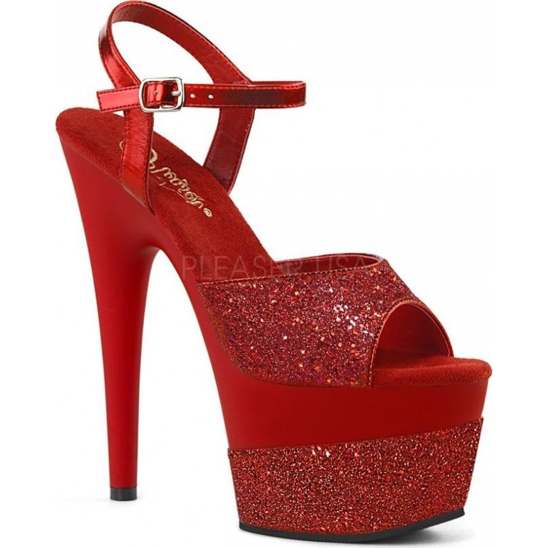 Sexy Sandali rossi glitter con plateau tacco 17 'Adore' | Scarpe Pleaser |  Rosanerastore