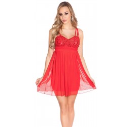 Sexy Mini Abito rosso con perline e paillettes