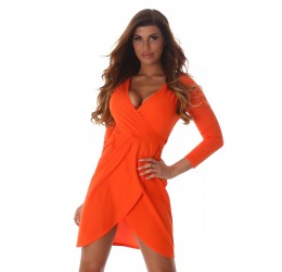 Sexy abito corto arancione scollato a V con cinturina