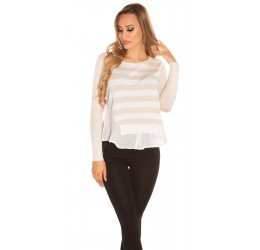 Maglia a righe beige stile '2 in 1'  tg. unica 40/44