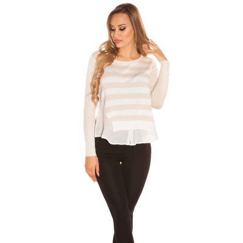 Maglia a righe beige stile '2 in 1' tg. unica 40/44 Maglia a righe beige stile '2 in 1' tg. unica 40/44