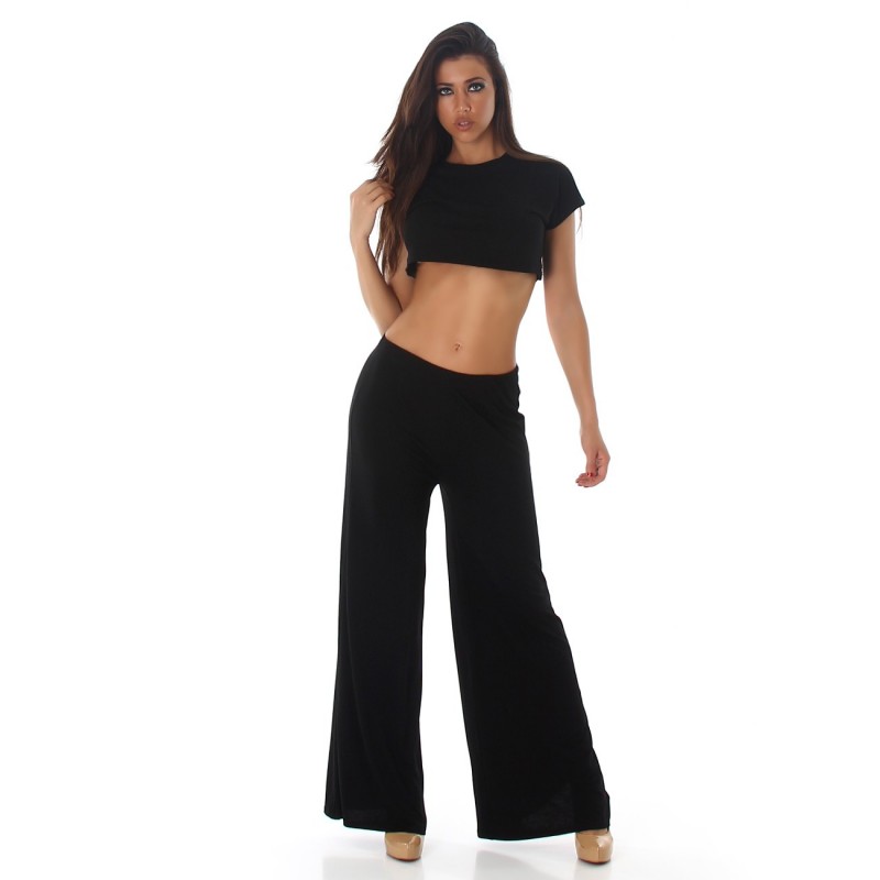 Sexy Completo nero top + pantaloni in tessuto elastico