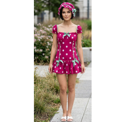 costume da fragolina-lampone, Abito corto, perizoma e cappellino