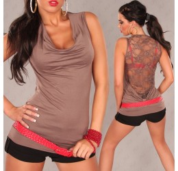 Top color cappuccino con inserto in pizzo taglia unica 40/44