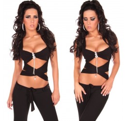 Sexy top nero a fascia con strass tg. unica 38/44