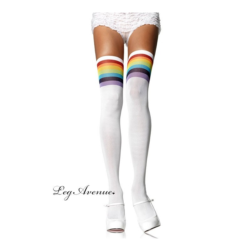Calze autoreggenti bianche a righe multicolor da Leg Avenue Calze autoreggenti bianche a righe multicolor da Leg Avenue