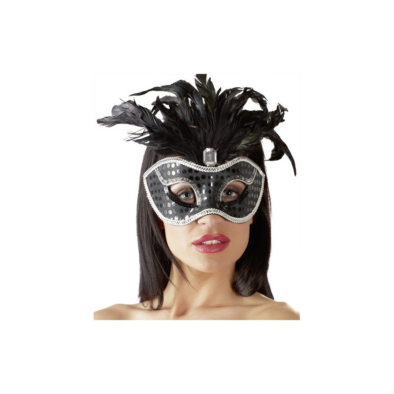 Sexy MASCHERA nera con Piume e pailettes