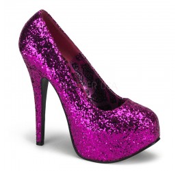 Sexy scarpe decollete' fuchsia glitter con plateau Tacco 14 cm Bordello Teeze