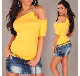Top giallo monospalla con spallina in strass tg. unica 40/44