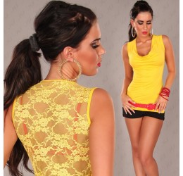 Top giallo con inserto in pizzo taglia unica 40/44