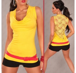 Top giallo con inserto in pizzo taglia unica 40/44