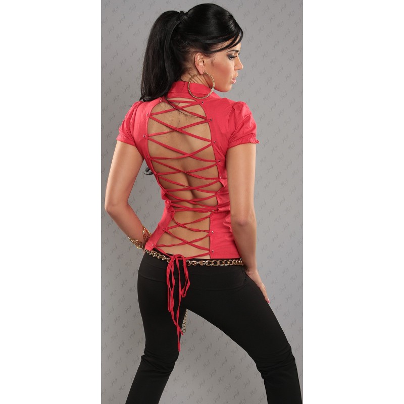 Sexy Top camicetta rossa con stringatura posteriore