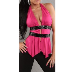Fantastico Top rosa fuchsia con inserti neri taglia unica 40/44