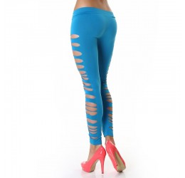 Sexy leggings turchesi con strappi laterali taglia unica 40/44