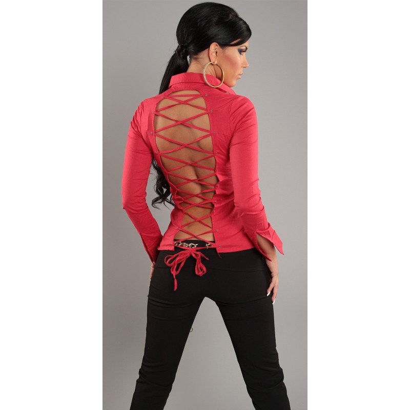 Sexy camicetta rossa con stringatura posteriore Sexy camicetta rossa con stringatura posteriore