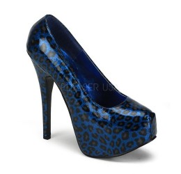 Sexy scarpe decollete' maculate blu con plateau Tacco 14 cm Bordello Teeze