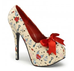 Sexy Scarpe decolte' color crema con stampe Pleaser 'Pin-up couture'