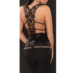 Sexy top nero con pailettes e pizzo tg. unica 40/44