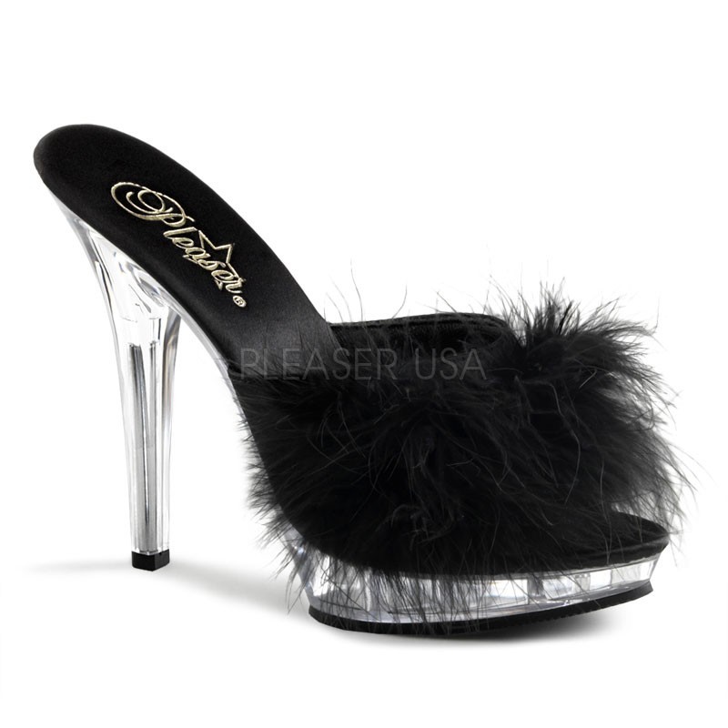 Sexy Sandali Zeppe Neri Pleaser con piume tacco 12 Sexy Sandali Zeppe Neri Pleaser con piume tacco 12